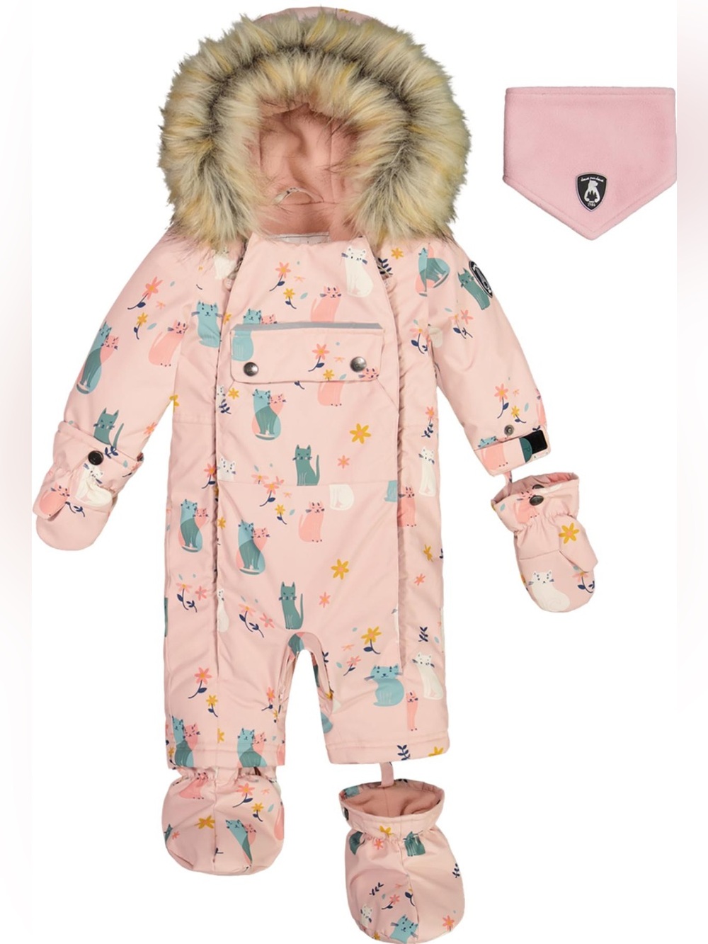DEUX PAR DEUX
Printed Cats One Piece Snowsuit - Baby Girl. Size 12m